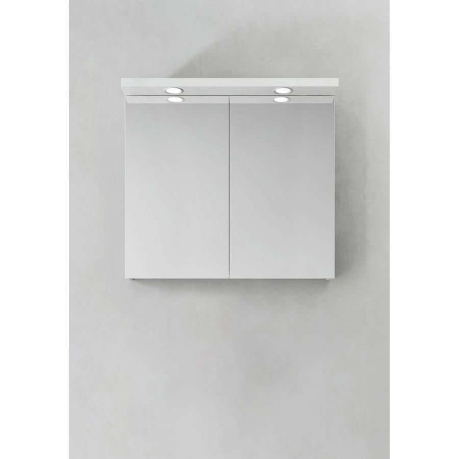 Spegelskåp Med Belysning Store Ledspots 80x75cm, Vit matt