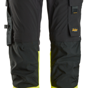 ARBETSBYXA SNICKERS WORKWEAR 4STR HF HV KL1, SVART/GUL STL 46